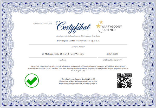 Podgląd certyfikatu Wiarygodny Partner